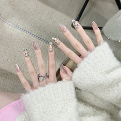 手工穿戴甲美甲甲片香檳水鑽貓眼款指甲貼片成品可拆卸