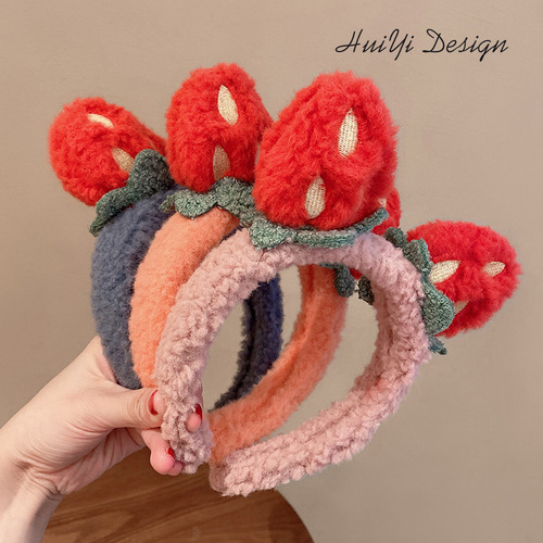 Internet celebrity girl's cute three-dimensional strawberry headband, sweet forest headband, face wash, makeup, pressed hair band, headband