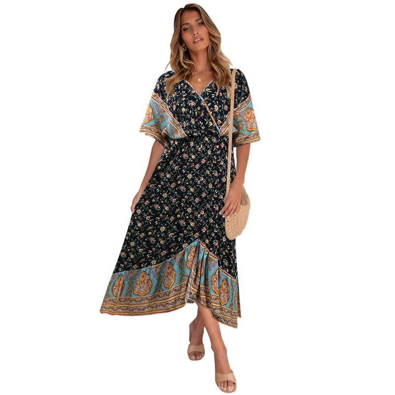 women s summer bohemian short-sleeved floral dress nihaostyles clothing wholesale NSSA71893