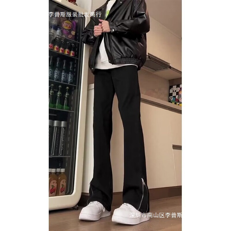 New American vibe pants men's spring and autumn high street micro-blare black jeans men's slim straight casual pants