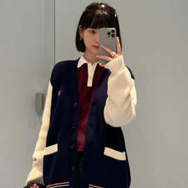 正确版原标MIU家25Fw新款羊毛羊绒混纺宽松开衫休闲毛衣男女同款