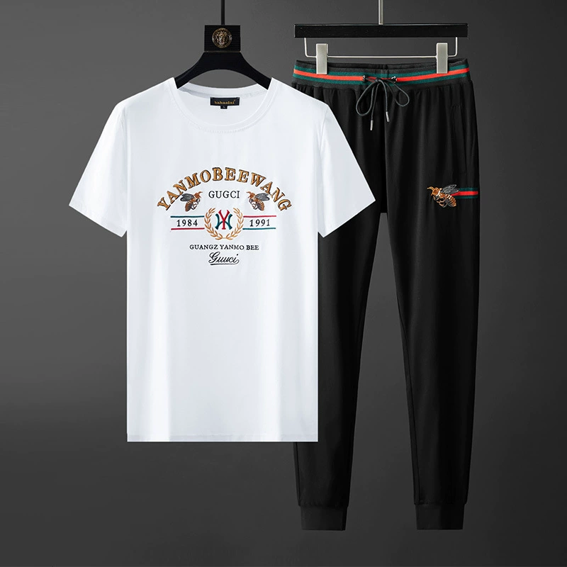 Костюм из мерсеризованного хлопка Little Bee, мужской летний тонкий свободный повседневный молодежный спортивный костюм из двух предметов с короткими рукавами и вышивкой