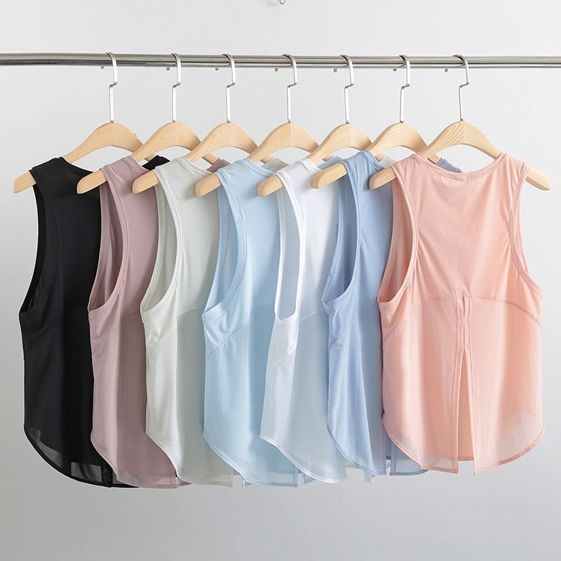 (2개) 스포츠 탑 오리지널 요가 의류 조끼 여성의 느슨한 외주 피트니스 신속 건조 민소매 블라우스 여름 얇은 빠른 머리