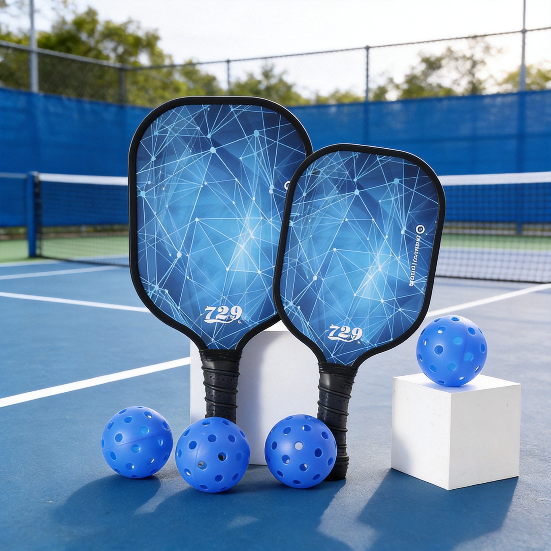 Pickleball racket set, poplar wood racket, professional pickleball racket, printed double racket with ball set, wholesale