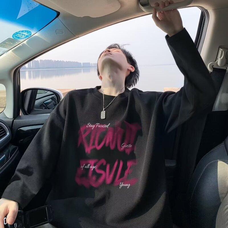 男性春秋新型アメリカ重ポンド長袖tシャツ創意的なデザイン感があります。|undefined
