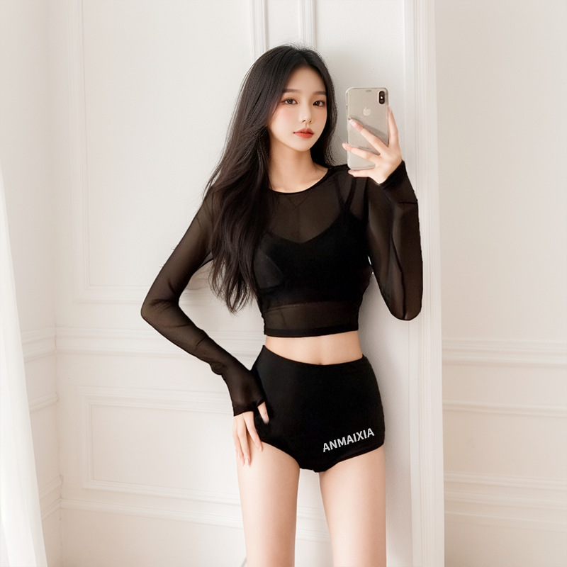 Traje de baño de mujer explosivo, bikini dividido, traje de baño de playa de protección solar de manga larga de tres piezas sexy con cobertura de vientre delgada al por mayor