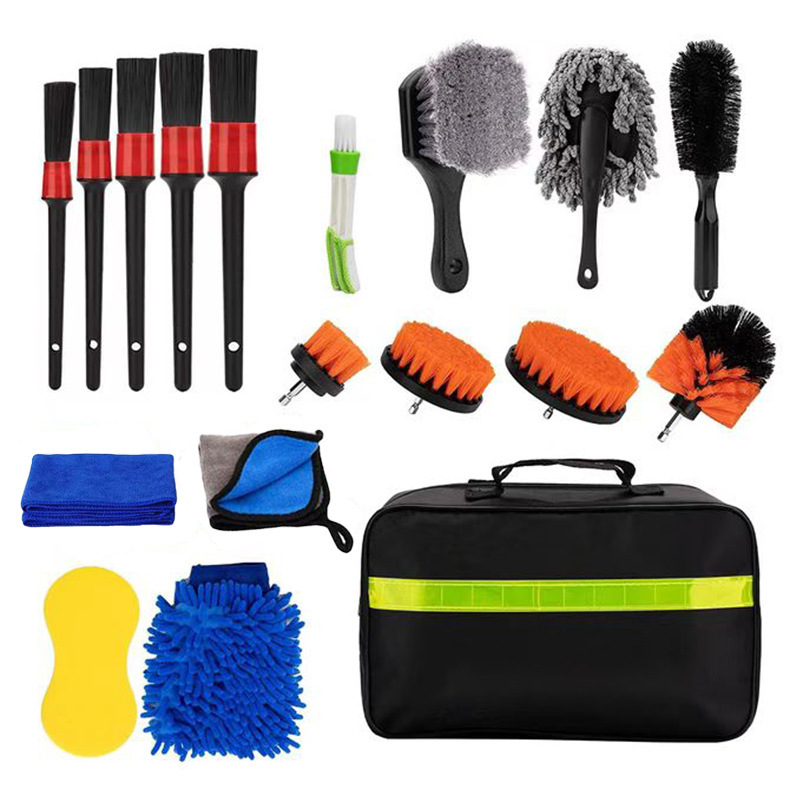 Amazon Hot Sale Car Wash Tool Brush 18 Details Brush Gap Brush Electric Drill Brush Air Outlet Brush Car Wash Combination Set