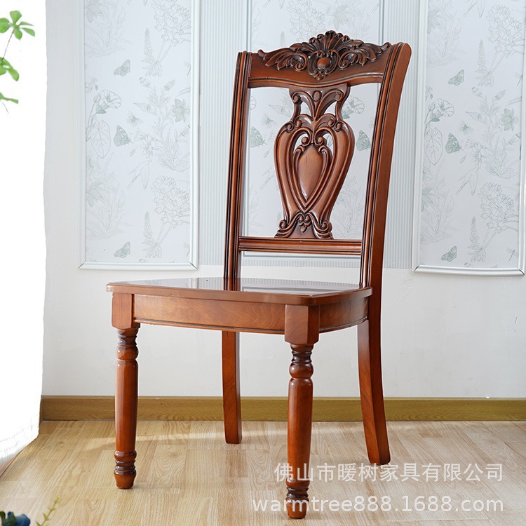 Simple solid wood chair antique wood cushion chair hotel restaurant…
