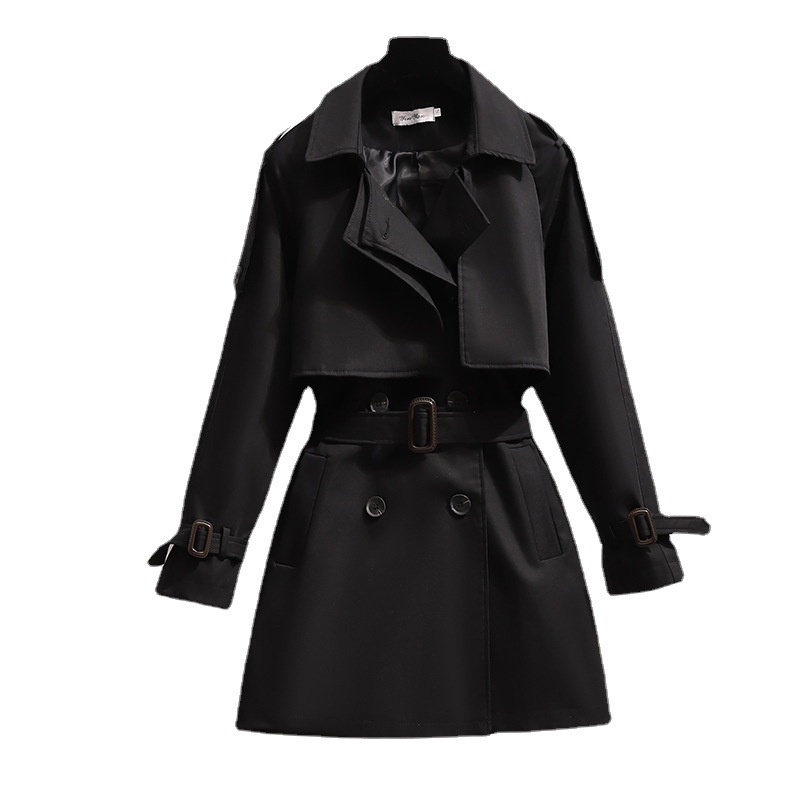 ng2510292 Trench Coat Curto Feminino, Nova Tendência Outono 2024 para Mulheres de Estatura Baixa, Alonga a Silhueta, Estilo Britânico, Casaco Elegante_voghion.com