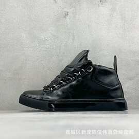 巴家正确字母高帮板鞋漆皮做旧复古厚底休闲鞋情侣同款小白鞋黑鞋