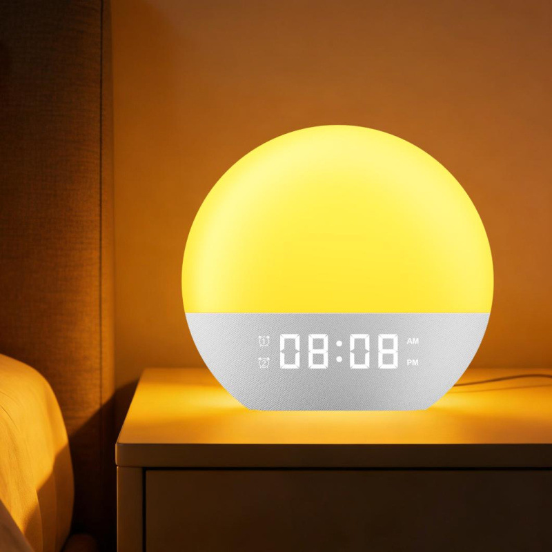 Nuevo dispositivo de sueño de ruido blanco Bluetooth audio analógico amanecer y puesta de sol con la luz de la atmósfera de despierta reloj de sueño