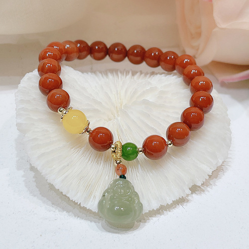 South onyx hetian jade bowknot design jade bracelet ins niche peace clasp Buddha hand string bracelet