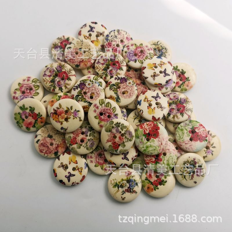 20mm flores y plantas 2 botones de madera múltiples patrón de flores botones de madera 50 piezas un paquete