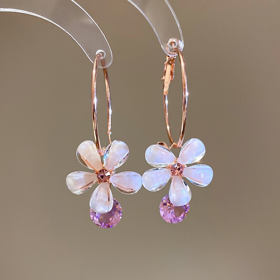 Aguja de plata Corea del Sur diamante Opal flor pendientes diseño fresco Rosa pendientes moda pendientes dulces al por mayor