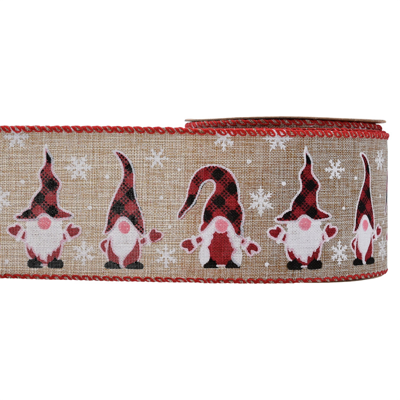 Dibujos Animados Santa Claus imitación decorativa cinta de cáñamo 63mm transfronteriza nueva Navidad lindo enano alambre cinta de cáñamo