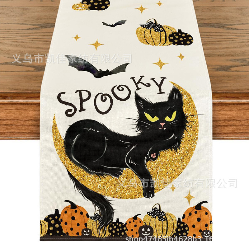新型国境を越えたハロウィーンテーブル旗カボチャテーブル旗テーブル装飾亜麻材質メーカー直販|undefined