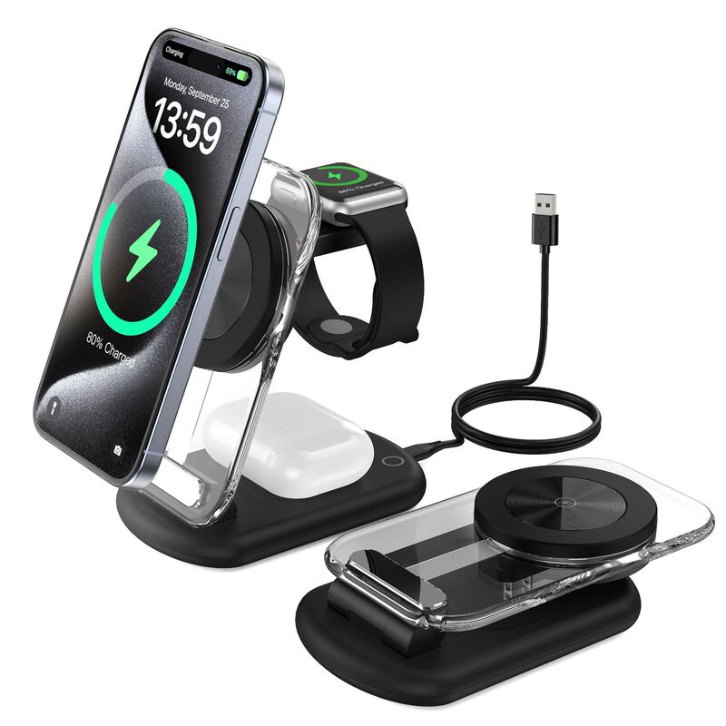 Cross-Border Foldable Magnetic Three-In-One Wireless Charger, Suitable for Apple Phone Stand, Portable Wireless Charger