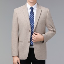 秋冬季羊绒西装男商务休闲加厚单件上衣中年爸爸羊毛西服男装外套