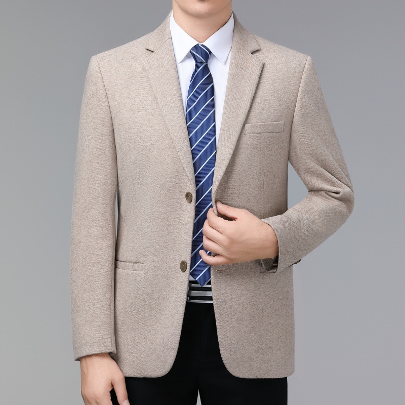 秋冬季羊绒西装男商务休闲加厚单件上衣中年爸爸羊毛西服男装外套