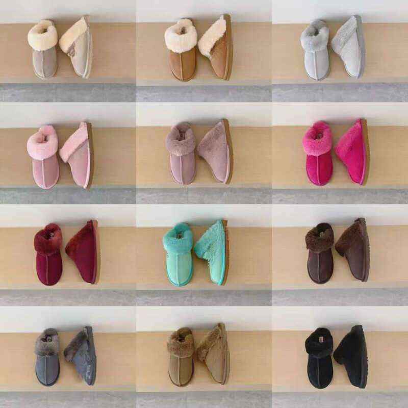 New Cowhide Imitation Wool Flats Kidsren's Wool Slippers One-Leg Snow Boots Winter Home Slippers to Protect Against Cold