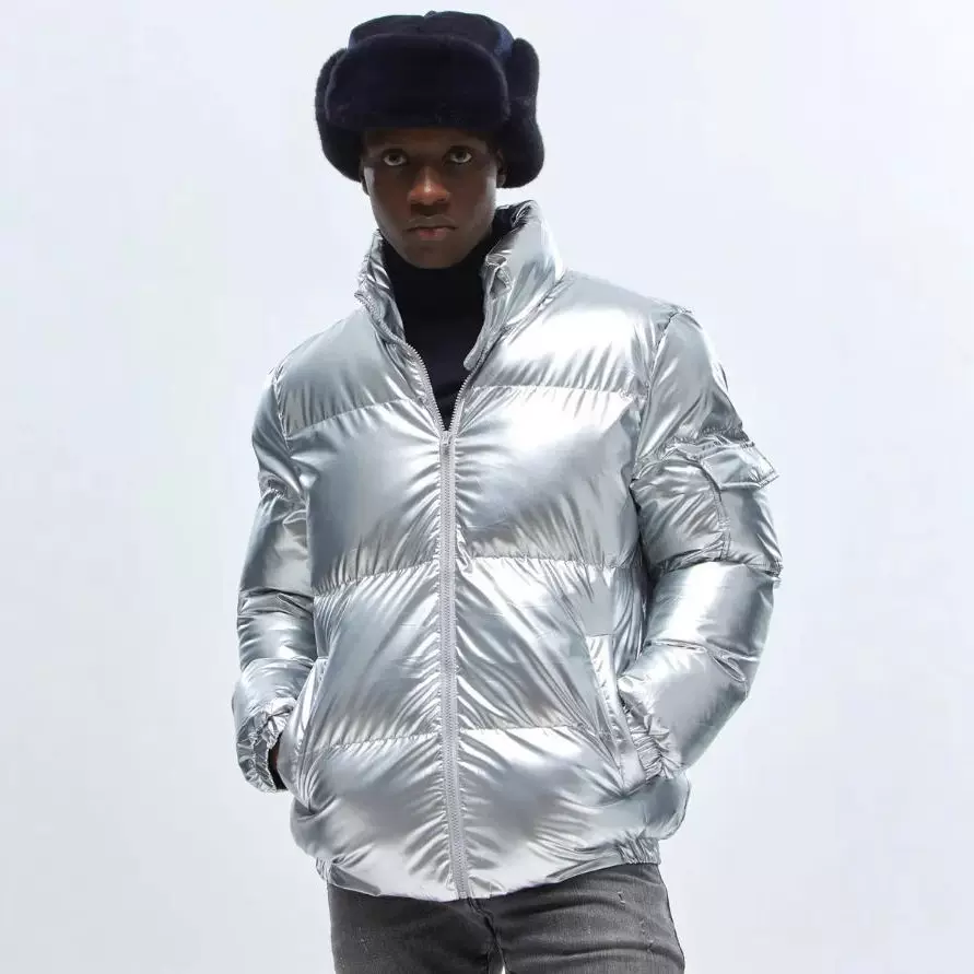 2025冬季新款男士纯色亮面棉衣潮流反光宽松立领加厚棉服情侣外套