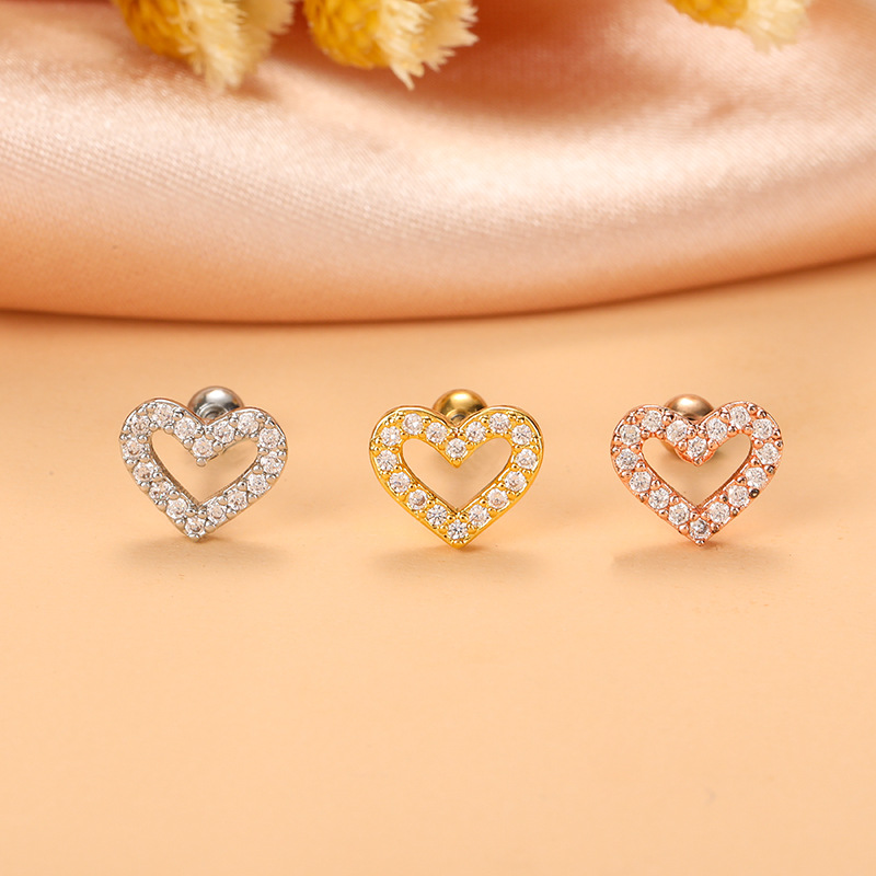 Fashion Star Heart Shape Stainless Steel Plating Zircon Ear Studs 1 Pair display picture 7