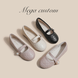 Girls' Leather Shoes 2025 Spring & Fall New Style Small Fragrant Pearl Quilted Flats Casual Elastic Band Family Shoes