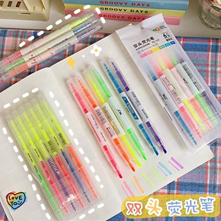 网红糖果色系双头荧光笔学生用记号笔划重点做笔记便携彩色标记笔