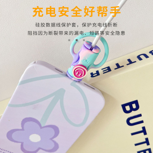 Wholesale silicone data cable storage protective case charging cable organizer line fixing device multi-color cartoon mobile phone biting cable holder