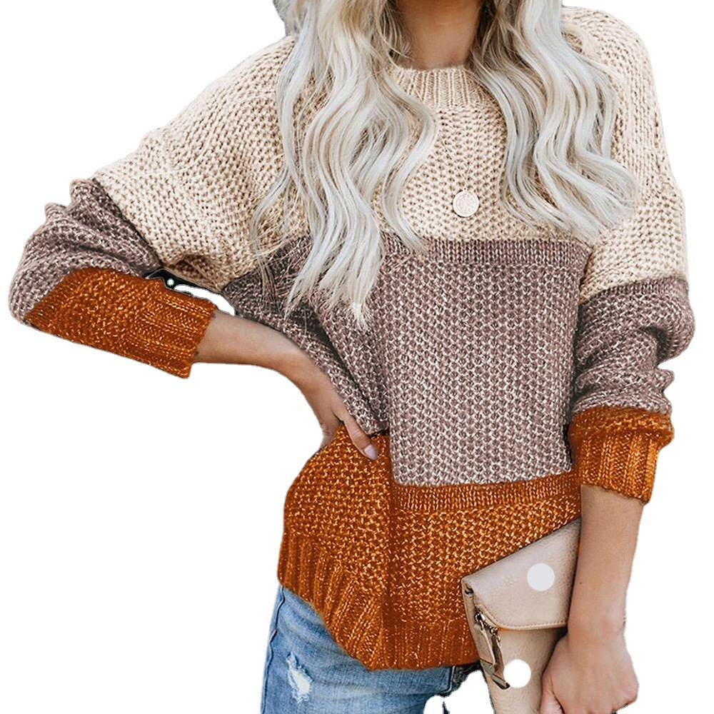 Amazon cross-border foreign trade women's sweater autumn and winter fashion pullover round neck sweater loose casual knitted top
