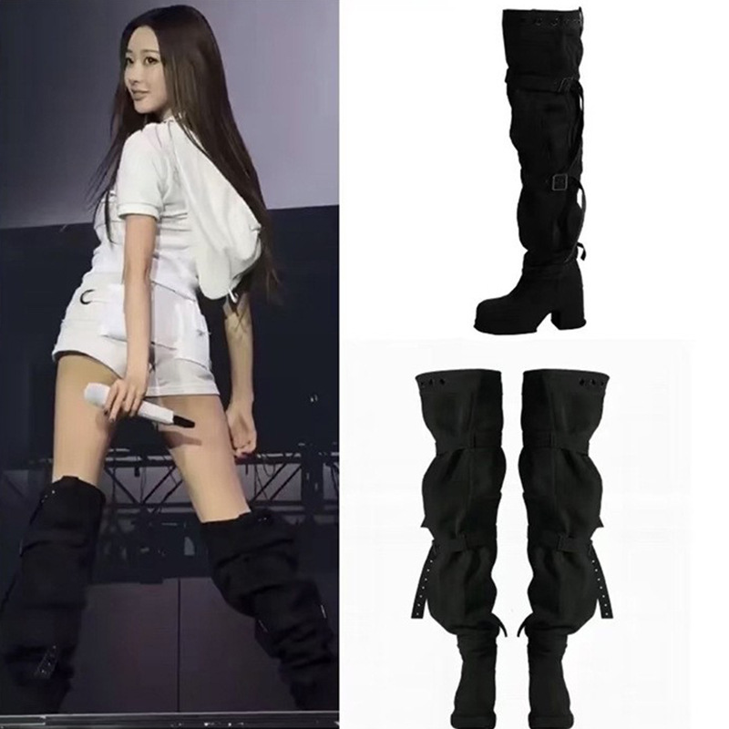 Trendy, loose-fitting, wide-leg, belt-buckle high-heeled, ankle-length boots that create a slimming effect, over-the-knee boots, chunky-heeled, height-increasing long boots Trendy, loose-fitting, wide-leg, belt-buckle high-heeled, ankle-length boots that create a slimming effect, over-the-knee boots, chunky-heeled, height-increasing long boots
