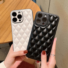 For Apple iPhone 14 Pro and iPhone 14 Pro Max, high-end leather case with 15 rhombus patterns, French-style for women