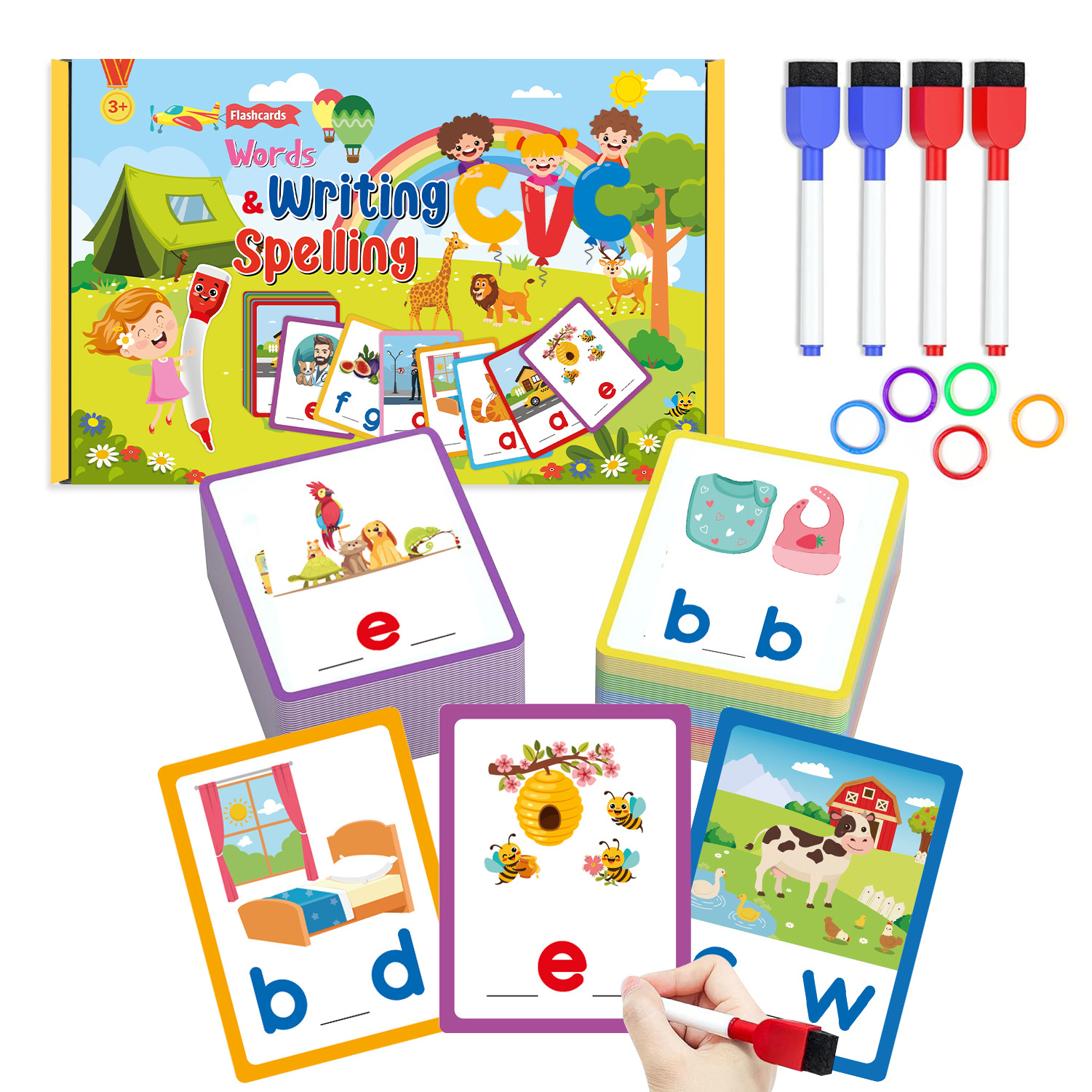 国境を越えた子供の早期教育啓発教育パズル早期教育おもちゃ CVC 単語文字マッチング書き込みスペルフラッシュカード