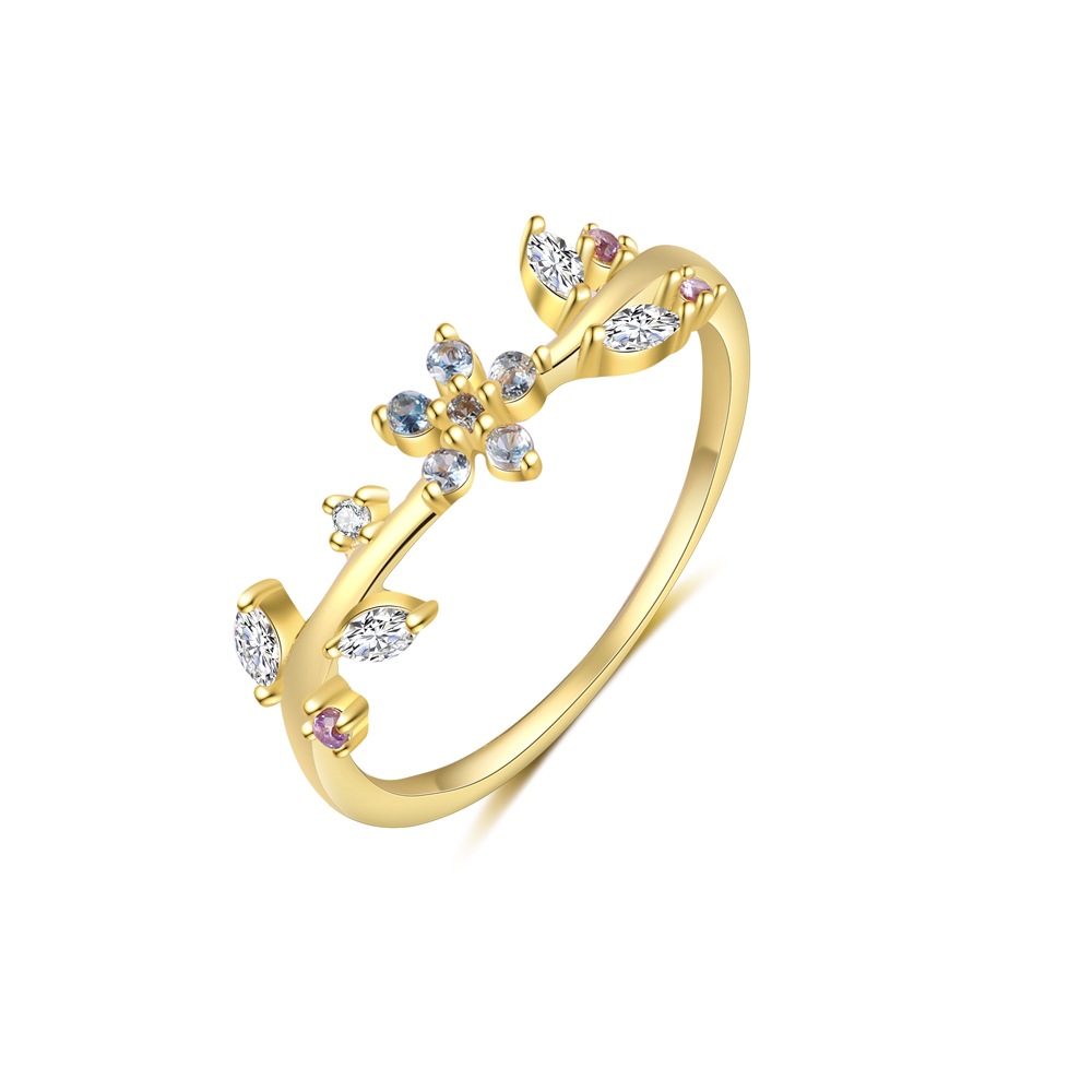 Colorful, Flower Pattern 1 Piece 925 Sterling Silver Colorful Flower Zircon Electroplated Rings