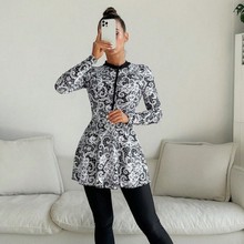 2025新款欧美拼色长袖大码泳衣女两件套沙滩冲浪运动泳裤外贸泳装