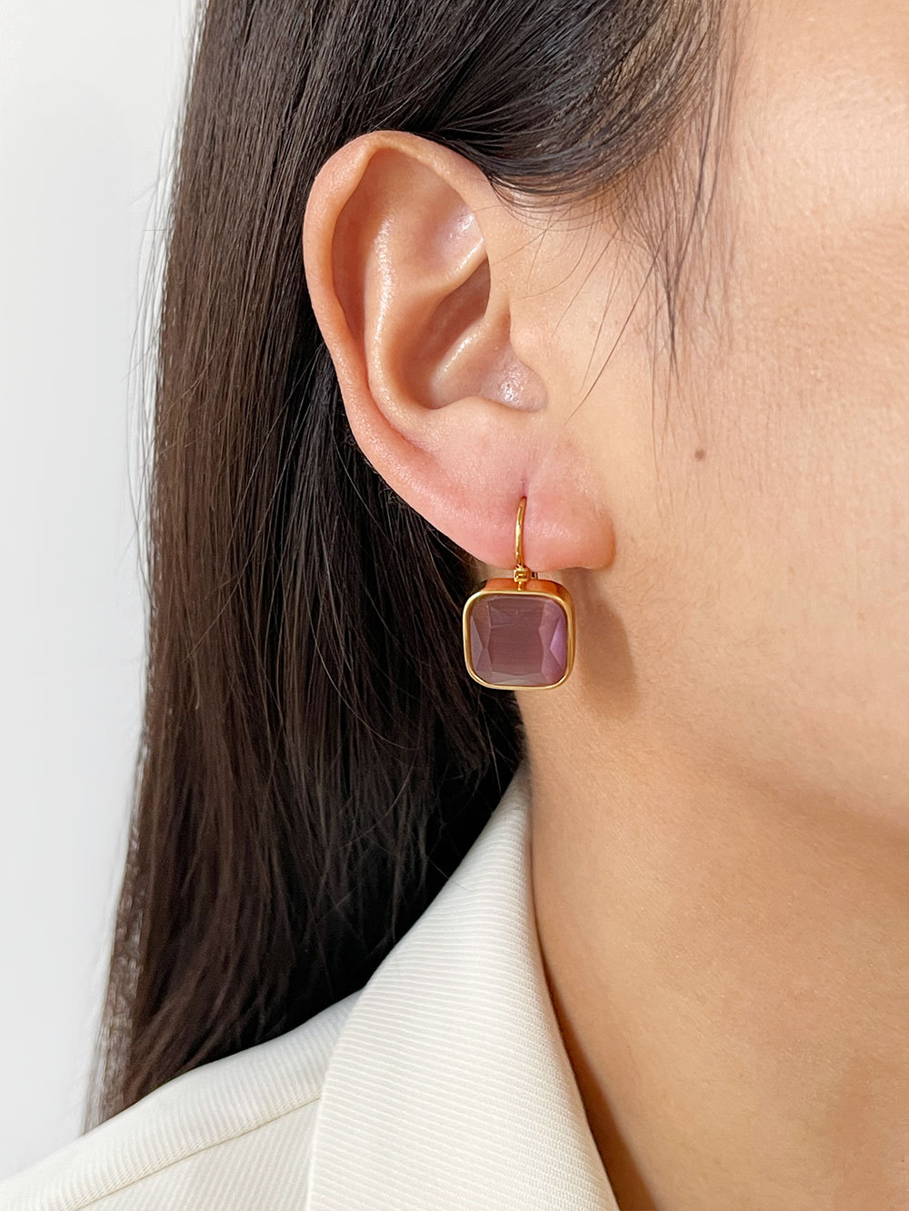 Simple Style Square Stainless Steel opal Plating Drop Earrings 1 Pair