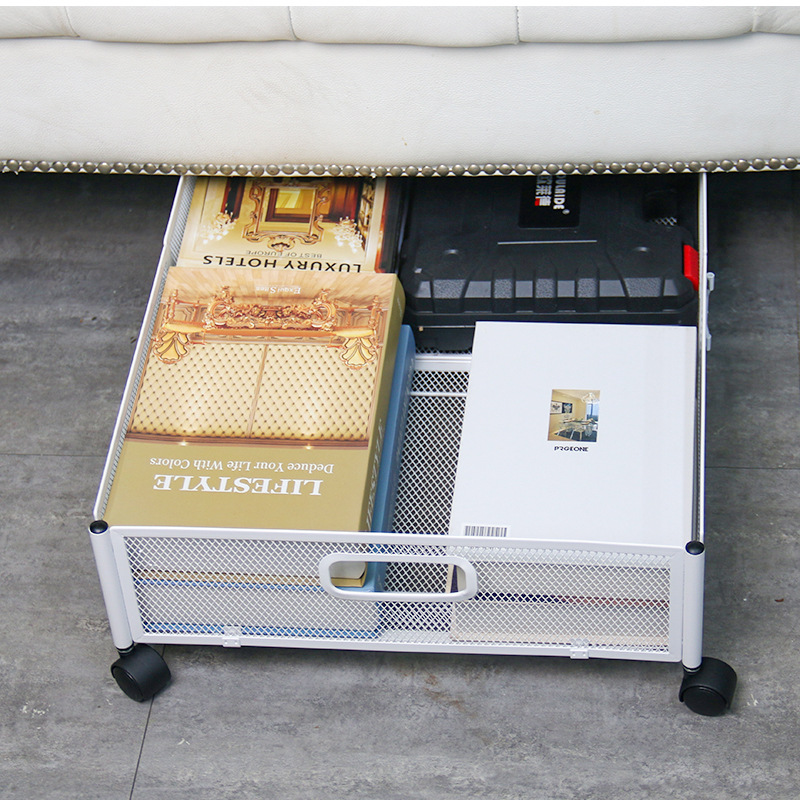 Extraíble cama inferior estante de almacenamiento extraíble de gran capacidad de almacenamiento rack de hierro con polea de almacenamiento de ropa de coche rack de almacenamiento