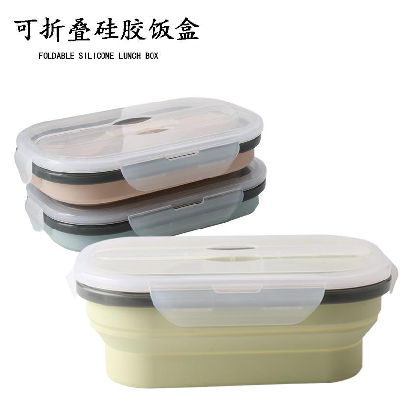 Silicona plegable lonchera microondas horno sola capa crujiente utensilios de cocina retráctil picnic caja Bento