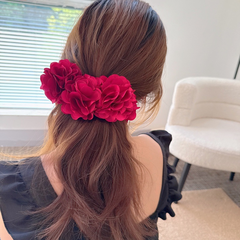 Vintage stijl wijnrode bloem haarclip elegante boho haarspeld_voghion.com