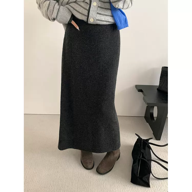 TG 全羊毛直筒显瘦针织半身裙女2025秋冬新款温柔气质长裙25906