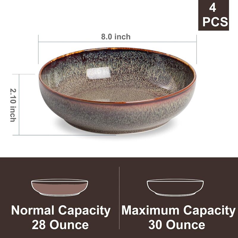 Kybscz 30 oz Ceramic Bowl Set 8inch Household Salad Soup Noodle Bowl Pasta Bowl