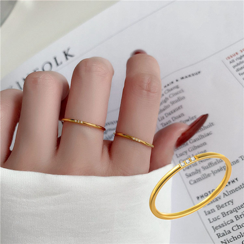 Lady Simple Style Geometric Titanium Steel Inlay Zircon Rings display picture 5