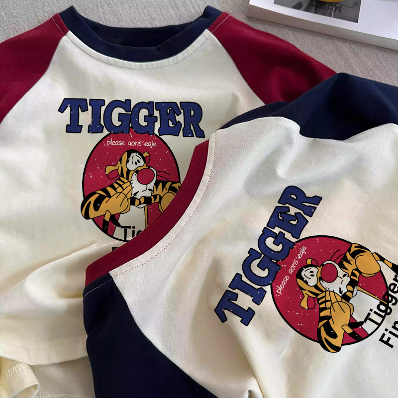 Pure Cotton Children's Long-Sleeve T-Shirt 2026 Cartoon Tigger Casual Versatile Base Shirt Top for Spring and Autumn