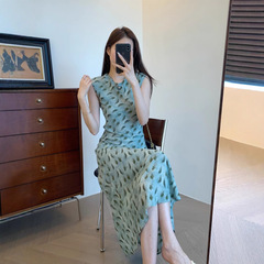 超スリムで涼しい、ソフトなラウンドネック、小さなバッグ、ショルダースリーブのドレス、夏用のミドル丈ドレス