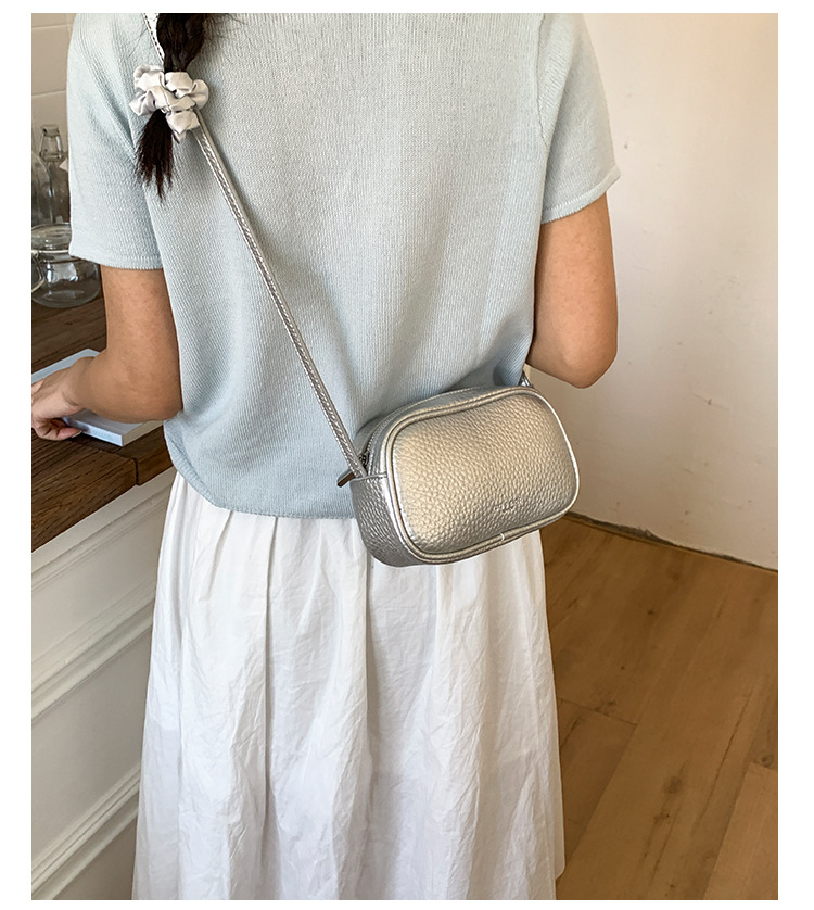Fashionable and casual small square bag for women, 2025 summer new style personalized crossbody bag, versatile solid color lychee pattern single-shoulder bag undefined