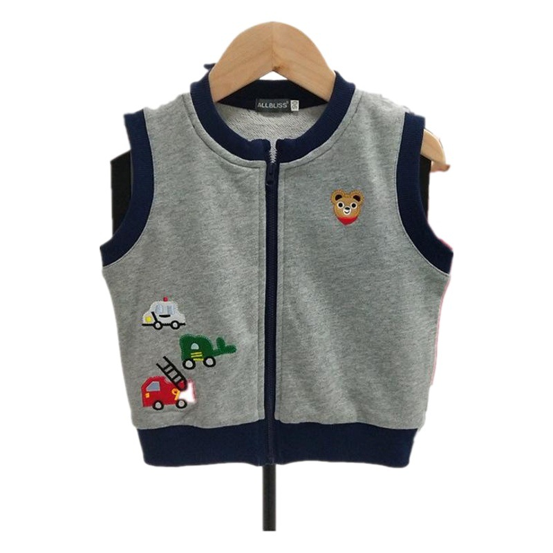 Otoño y primavera nuevos niños oso patrón bordado chaleco cremallera cardigan chaleco desgaste exterior de moda superior 2272
