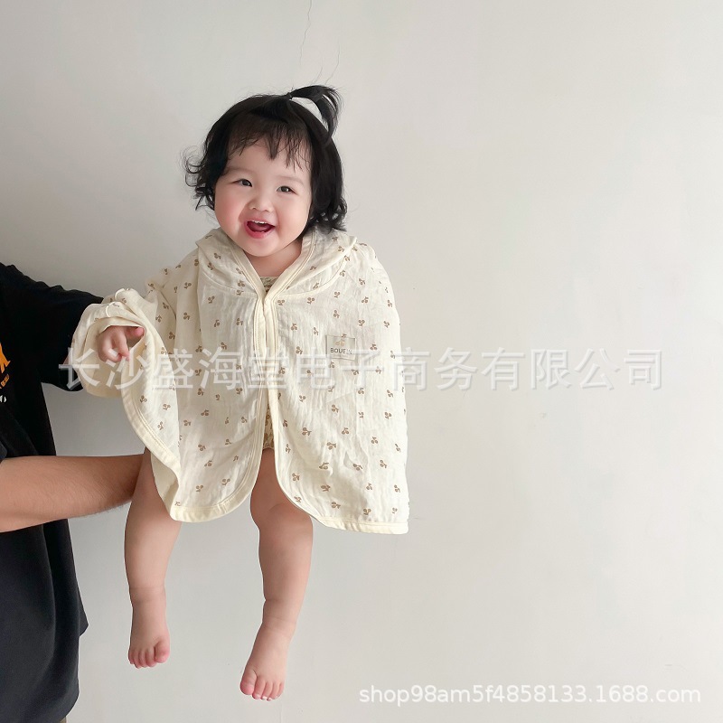 Baby Girl Spring and Autumn Cotton Gauze Sunscreen INS Style Korean Children's Summer Thin Air Conditioner Outing Poncho 