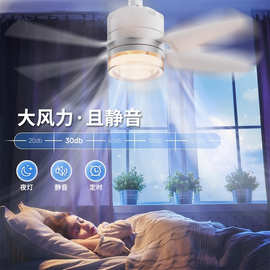 跨境小吊扇led灯可无极调光定时变频遥控照明车库灯静音6叶风扇灯