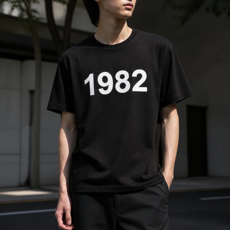 Black pure cotton regular shoulder T-shirt for men, vintage style for 40th birthday