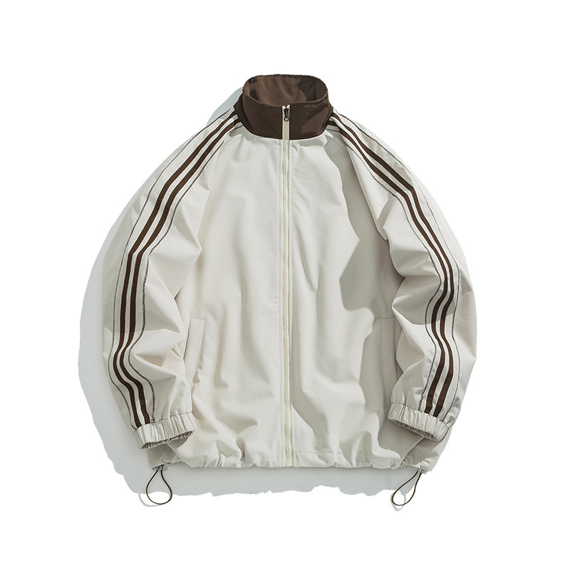 男士夹克外套2024新款青少年薄款宽松三条杠运动连帽上衣防风外套